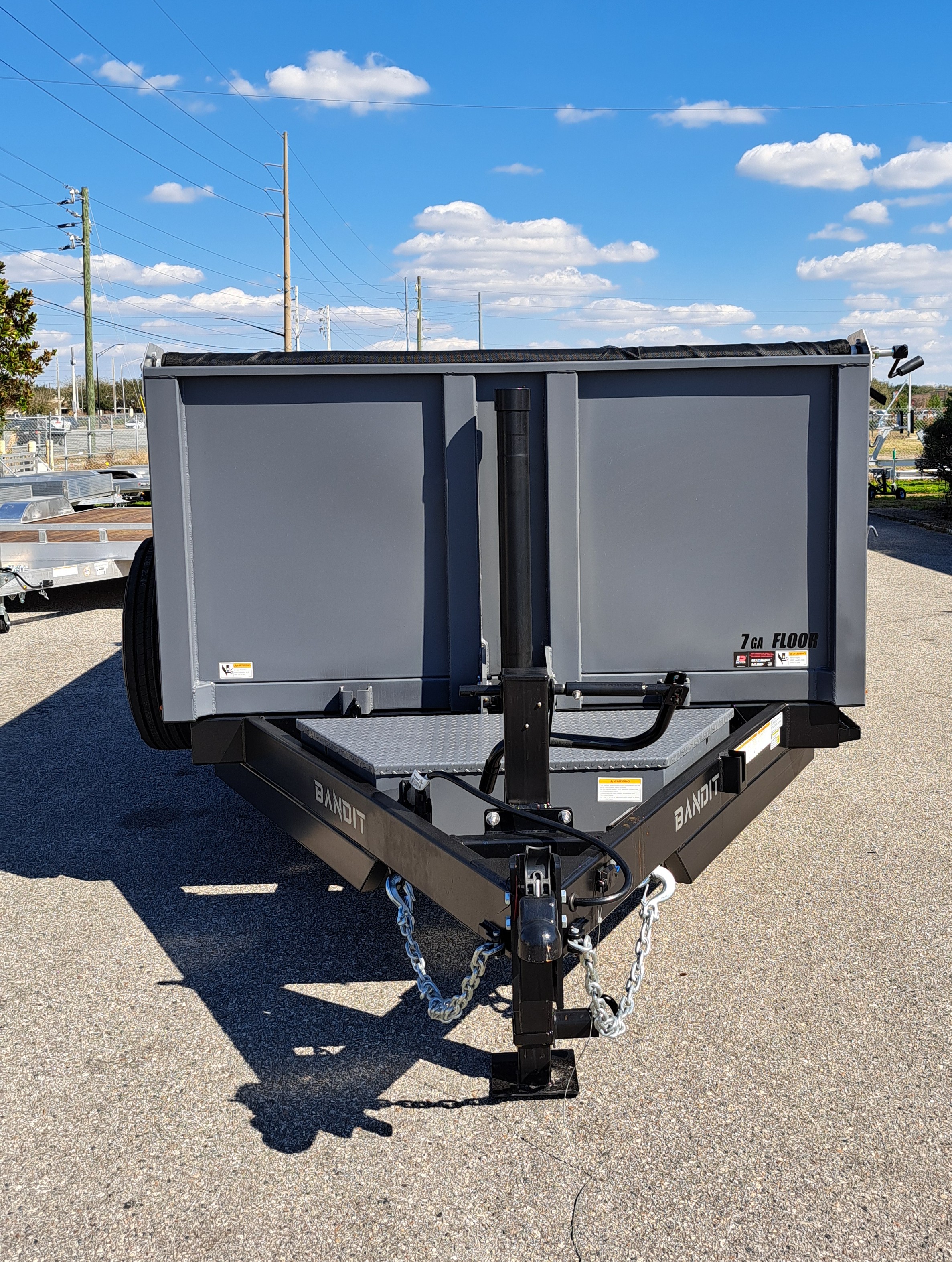 7x14 Bandit dump trailer front hitch view ready to haul